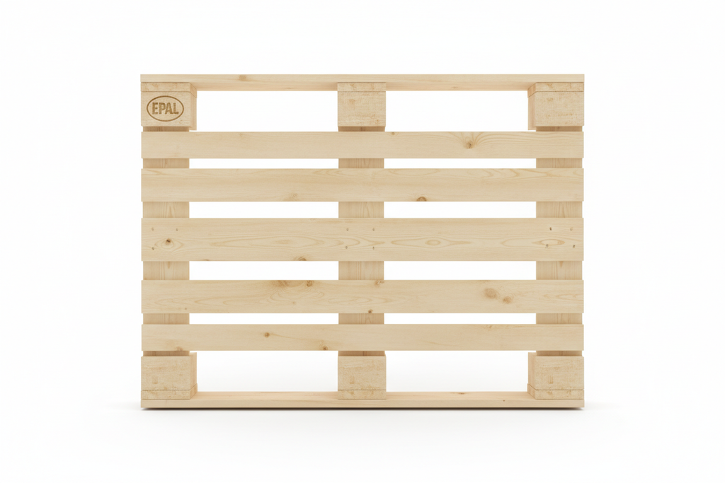 EPAL Euro pallet face-up with EPAL quality mark stamp visible on block