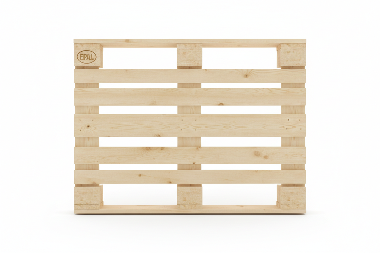 EPAL Euro pallet face-up with EPAL quality mark stamp visible on block