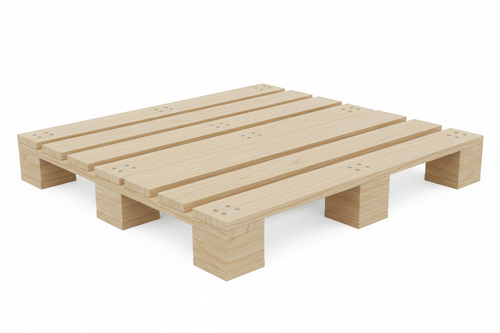 Heavy-duty SPF block pallet elevated view showing 9-block grid foundation