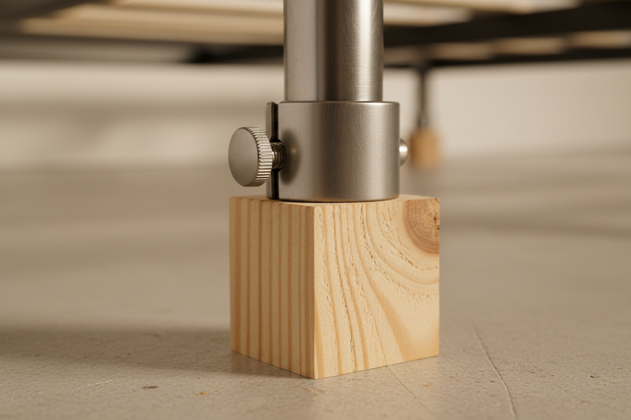 Close-up of quarter-turn thumb-screw locking collar with SPF foot pad below
